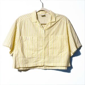 Vintage 90s | Palmettos | Yellow Pinstripe Crop Top Camp Collar Oversized Boxy